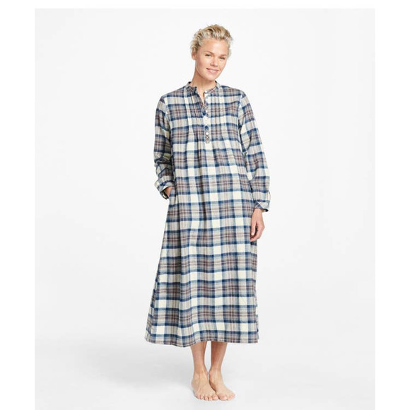 L.L. Bean Scotch Plaid Cotton Flannel Cozy Red Classic Pockets Nightgown Small - Picture 4 of 14